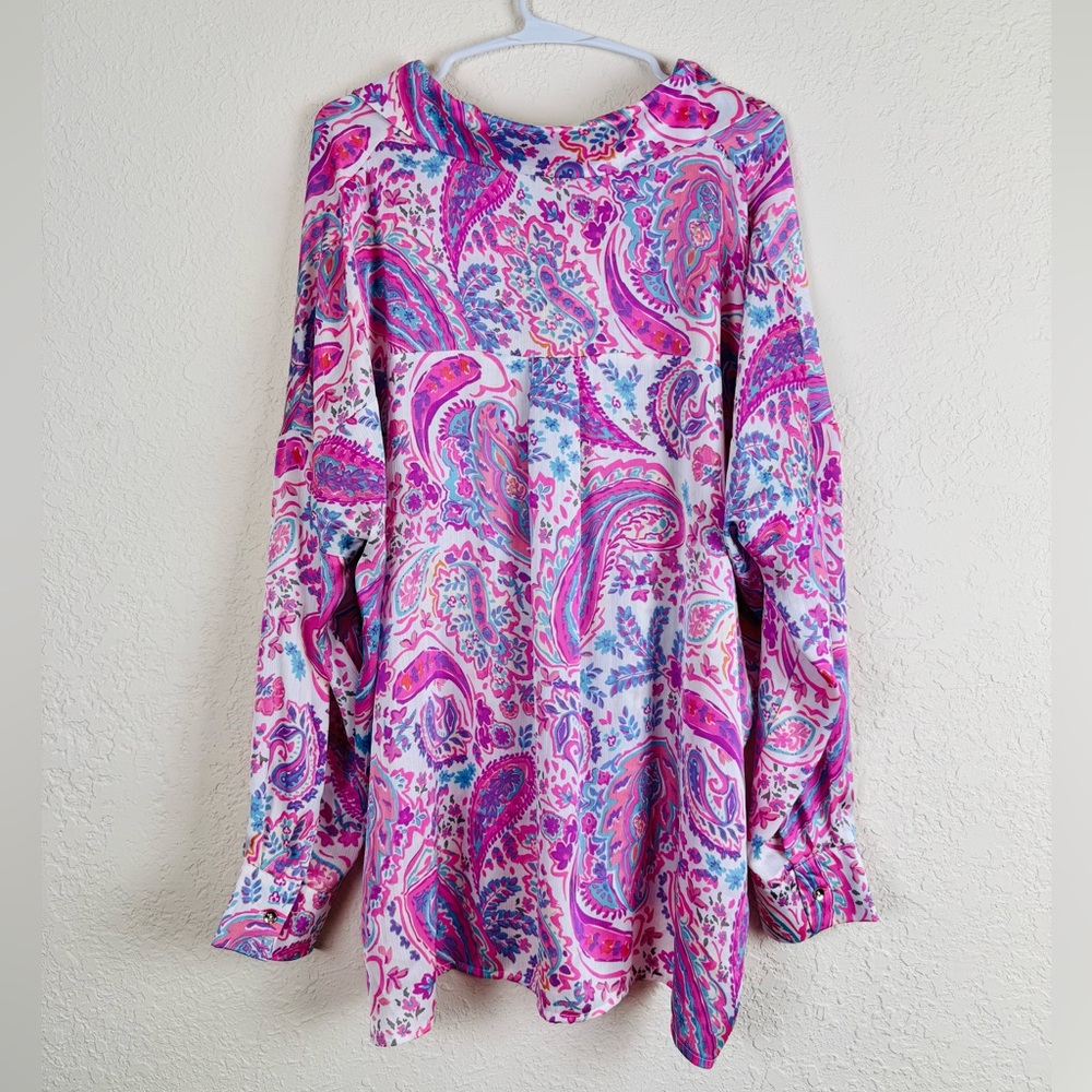 L Love Vibrant Pink Paisley Blouse Women’s Medium - Picture 4 of 5